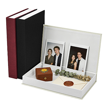 3 pièces 3 boîtes de rangement magnétiques en lin en forme de livre de couleurs, caisses d'emballage rectangulaires