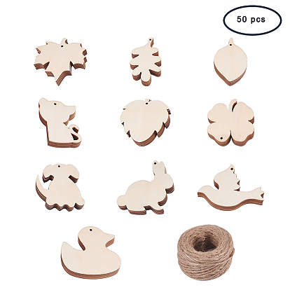 PandaHall Elite Wood Pendants and Jute Twine, for Jewelry Making