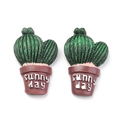 Opaque Resin Cabochons,  Cactus with Word Sunny Day