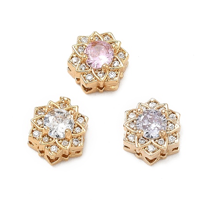 Micro en laiton pavent des perles cubes de zircone, hexagone avec des fleurs, réel 18 k plaqué or