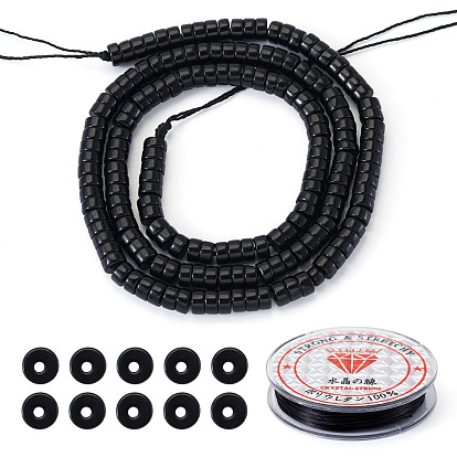 1 нити из натурального черного оникса (окрашенные и нагретые) бусины нити, Heishi бусы, Плоский круглый / диск, 1 свернуть прочную эластичную эластичную нить
