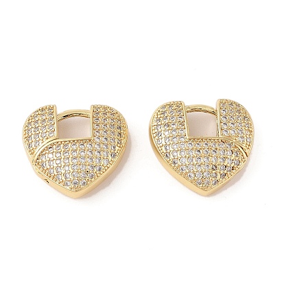 Серьги-кольца из латуни с микропаве и прозрачным циркониевым покрытием для женщин, без кадмия и без свинца, долговечный, сердце