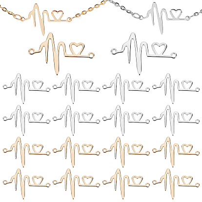 20Pcs 2 Colors Alloy Rhinestone & Brass Links, Heartbeat Icon, Nickel Free