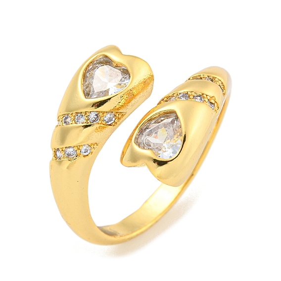Латунные кольца-манжеты с микро-паве и прозрачным фианитом в форме сердца для женщин
