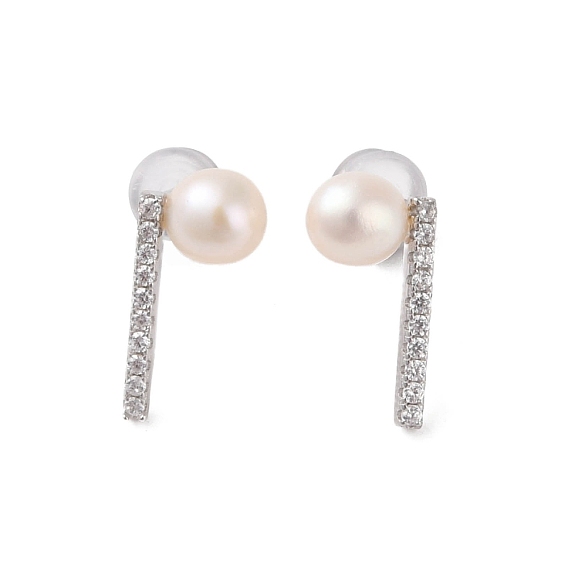 925 Sterling Silver Studs Earring, with Cubic Zirconia and Natural Pearl