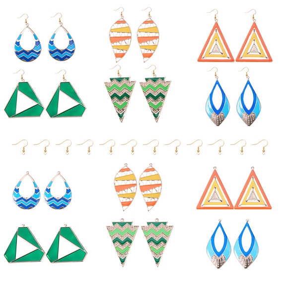 DIY Earring Making, with Light Gold Iron Enamel Big Pendants and Brass Earring Hooks