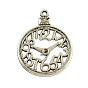Clock Alloy Pendants, Tibetan Style, Lead Free & Cadmium Free, 39x30x2mm, Hole: 2mm, about 209pcs/1000g