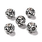 Printed Wood European Beads, Large Hole Beads, Round with Leopard Print Pattern, Dyed