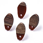 Opaque Resin & Walnut Wood Stud Earring Findings, with 304 Stainless Steel Pin, Oval