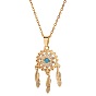 Boho Fringe Dreamcatcher Pendant Necklace with CZ Stones, Gold Plated Sweater Chain Jewelry