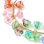 Flower & Leaf & Imitation Pearl Glass Charm Bracelet, with Golden Brass Bar Link Chains for Women