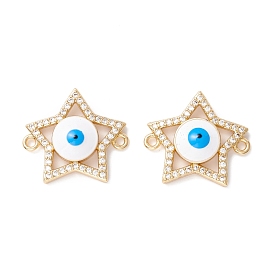 Brass Micro Pave Clear Cubic Zirconia Links Connectors, with Enamel, Star