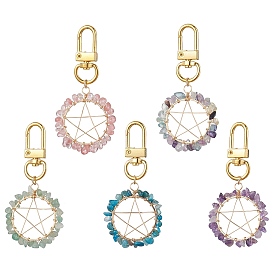 Gemstone Pendants Keychain, with Alloy Swivel Clasps, Finding, Ring with Star