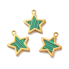 Synthetic Malachite Star Charms, with Ion Plating(IP) 304 Stainless Steel Findings