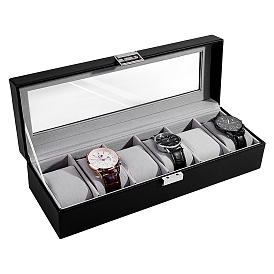 6-Slot PU Leather Watch Storage Boxes, Watch Gift Case with Clear Glass Window, for Gift Packaging, Rectangle
