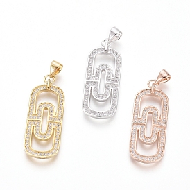Brass Micro Pave Clear Cubic Zirconia Pendants, Oval