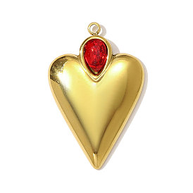 304 подвески из нержавеющей стали, сердце, со стеклом, ионное покрытие (ip), реальный 18 k позолоченный