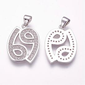 Brass Micro Pave Cubic Zirconia Pendants, Number