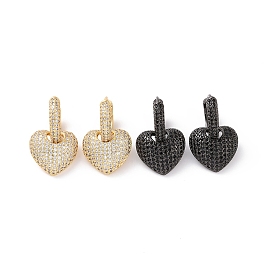 Cubic Zirconia Heart Dangle Hoop Earrings, Brass Jewelry for Women, Cadmium Free & Nickel Free & Lead Free