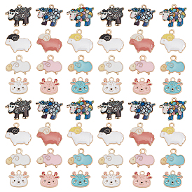 60 шт 12 стиль подвески из сплава эмали, золотой свет, очарование овцы