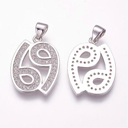 Brass Micro Pave Cubic Zirconia Pendants, Number
