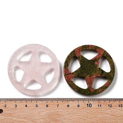 Mixed Gemstone Cabochon, Flat Round with Star Pattern