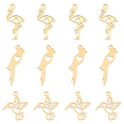 Pendentifs en acier inoxydable, oiseau / flamants roses / oiseau avec coeur, creux