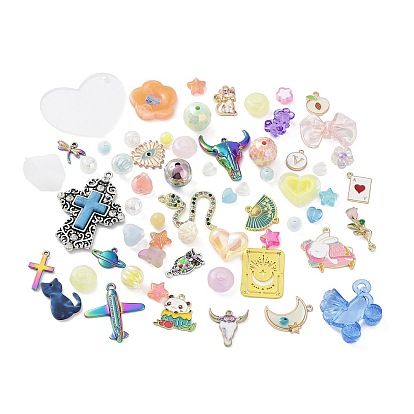10pièces en alliage émaillé avec 100g perles et pendentifs en acrylique, formes mixtes