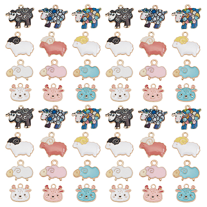 60 шт 12 стиль подвески из сплава эмали, золотой свет, очарование овцы