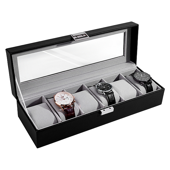6-boîtes de rangement pour montres en cuir PU à fente, Coffret cadeau pour montre avec fenêtre en verre transparent, pour l'emballage cadeau, rectangle