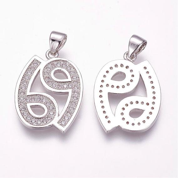 Brass Micro Pave Cubic Zirconia Pendants, Number