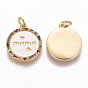 Brass Micro Pave Cubic Zirconia Charms, with Shell, For Mother's Day Jewelry Making, Flat Round with Word Mama, Colorful