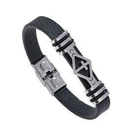 Hollow Cross Titanium Steel Link Bracelet, Men's Leather Bracelet