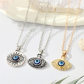 Geometric Eye Pendant Necklace in Antique Silver for Men and Women
