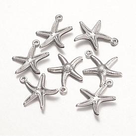 316 Surgical Stainless Steel Pendants, Starfish/Sea Stars, 18.5x15x2mm, Hole: 1mm