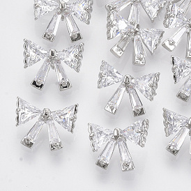 Brass Shank Buttons, with Micro Pave Cubic Zirconia, Bowknot, Clear