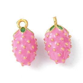 Brass Enamel Charms, Imitation Fruit, Matte Gold Color, Prickly Pear Charm