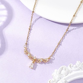 Подвеска в виде ангельских крыльев из латуни с прозрачными кубическими циркониями 304 Цепочка-подвеска из нержавеющей стали в виде спутников для женщин