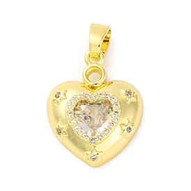 Brass Pendants with Cubic Zirconia, Electrophoretic Color Preservation, Heart Charms