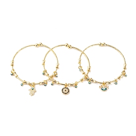 Латунные круглые браслеты с подвесками из латуни и прозрачного фианита Хамса для рук/глаз/плоских женщин, с эмалью от сглаза, золотые