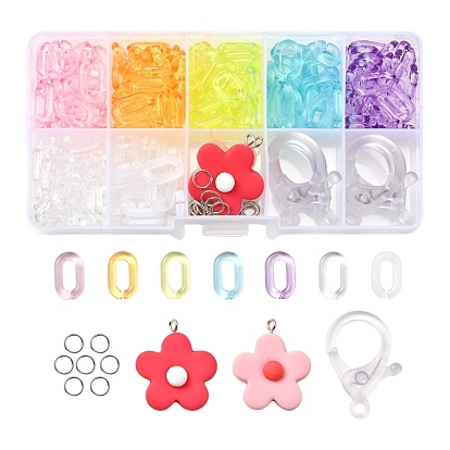 DIY Candy Color Flower Pendant Necklace Making Kit, Including Flower Resin Pendants, Acrylic Linking Rings, Plastic Clasps, Iron Jump Rings