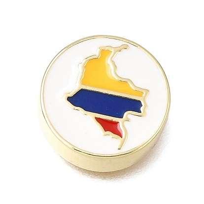 Латунные бусины, плоский круглый с картой, с эмалью, долговечный, без кадмия и без свинца, стойки покрытие
