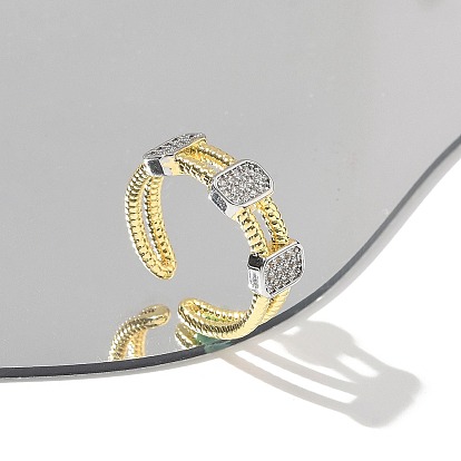 Кольца-манжеты с микропаве из латуни и прозрачными кубическими цирконами для женщин, без кадмия, без никеля и без свинца, прямоугольные