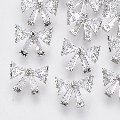 Brass Shank Buttons, with Micro Pave Cubic Zirconia, Bowknot, Clear