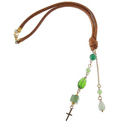 Натуральный зеленый авантюрин и стекло и подвеска, сплав крест и вощеный полиэстеровый шнур для подвесных украшений на зеркало заднего вида автомобиля