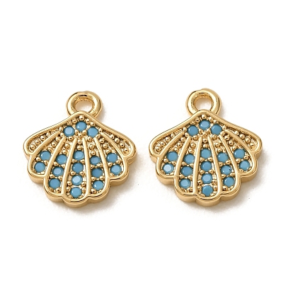 Synthetic Turquoise Pendants, Brass Shell Shape Charms, Nickel Free
