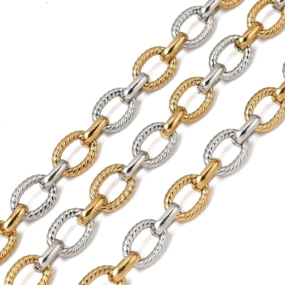 Двухцветные 304 цепочки из нержавеющей стали с текстурированным плетением, ионное покрытие (ip), несварные, с катушкой, овальные