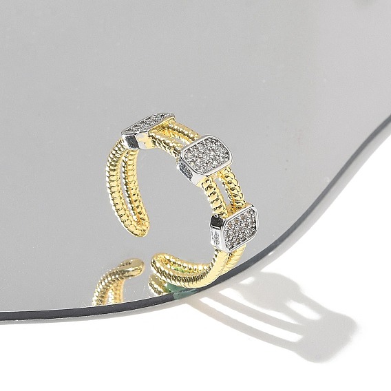 Кольца-манжеты с микропаве из латуни и прозрачными кубическими цирконами для женщин, без кадмия, без никеля и без свинца, прямоугольные