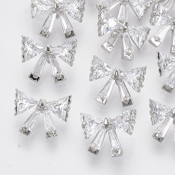 Brass Shank Buttons, with Micro Pave Cubic Zirconia, Bowknot, Clear