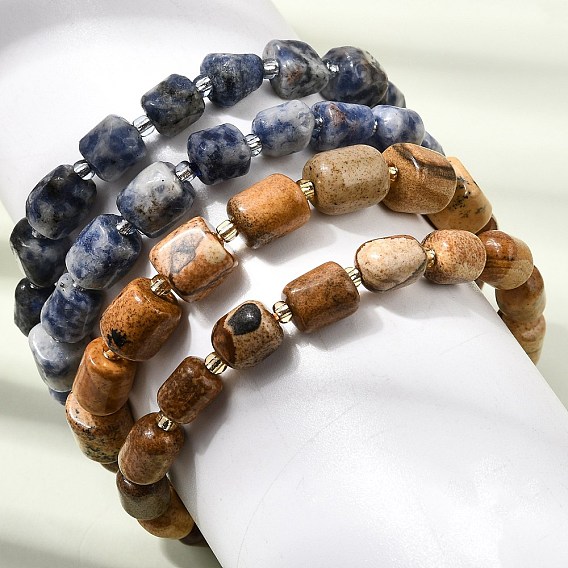 Pulseras elásticas con cuentas de piedras preciosas naturales en forma de columna